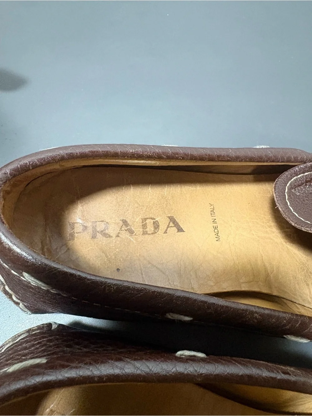 PRADA Brown Pebbled Leather Loafers